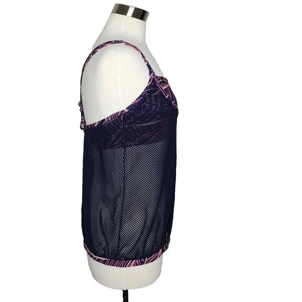 Anne Cole Locker Swim Tankini top Mesh Overlay with attatched crop top XL